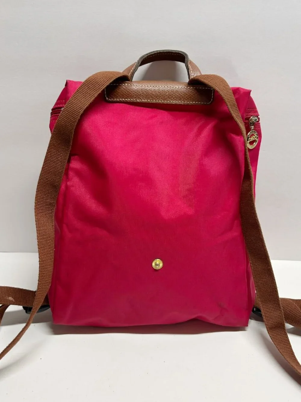 Longchamp Red Backpack with Brown Trim